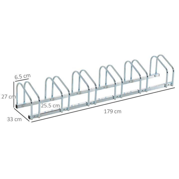 MCL Bike Stand Parking Rack Floor or Wall Mount Bicycle Cycle Storage Locking Stand 179L x 33W x 27H (6 Racks, Silver)