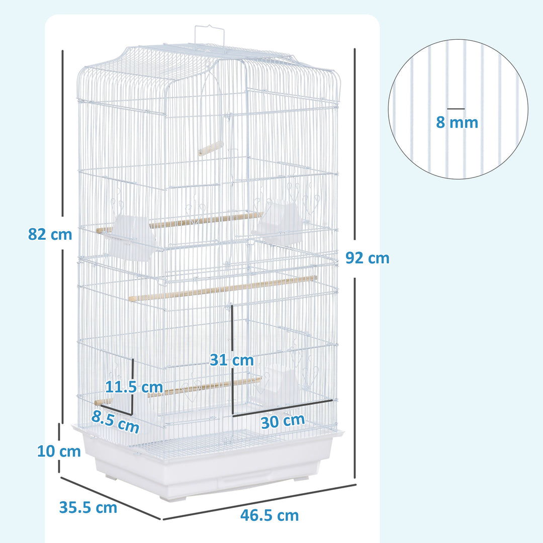 Large Metal Bird Cage with Perches, Food Bowls, Swing, for Budgies, Parakeets, White