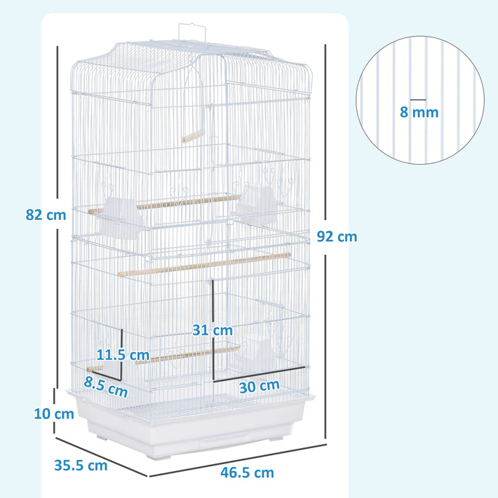 Large Metal Bird Cage with Perches, Food Bowls, Swing, for Budgies, Parakeets, White