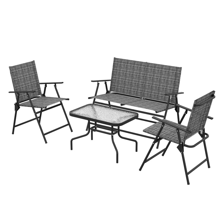 Outsunny 4 Pcs Patio Furniture Set w/ Breathable Mesh Fabric Seat, Backrest, Garden Set w/ Armchairs, Loveseat, Glass Top, Mixed Grey | Aosom UK