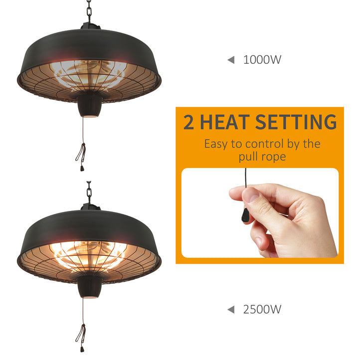 Outsunny Adjustable Power 1000/2500W Infrared Halogen Electric Light Heater, Ceiling Hanging Mount