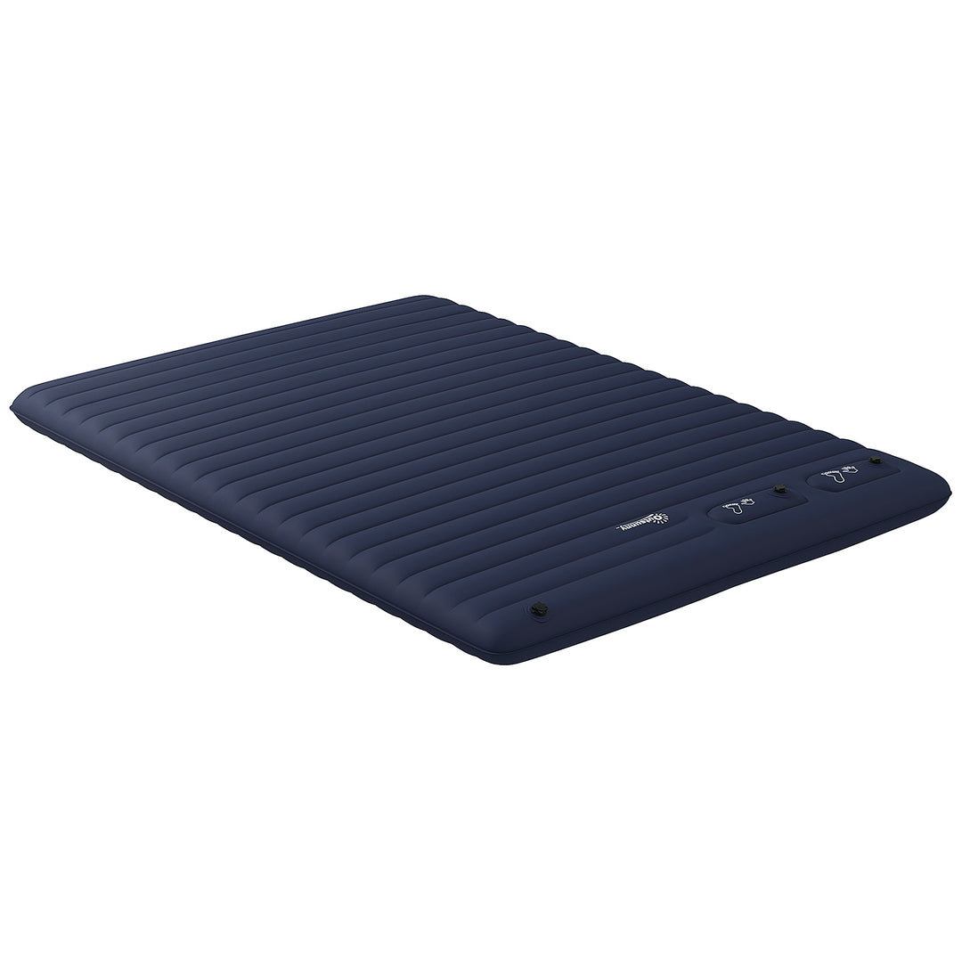 Double Inflatable Mattress, with Built-In Pump - Blue