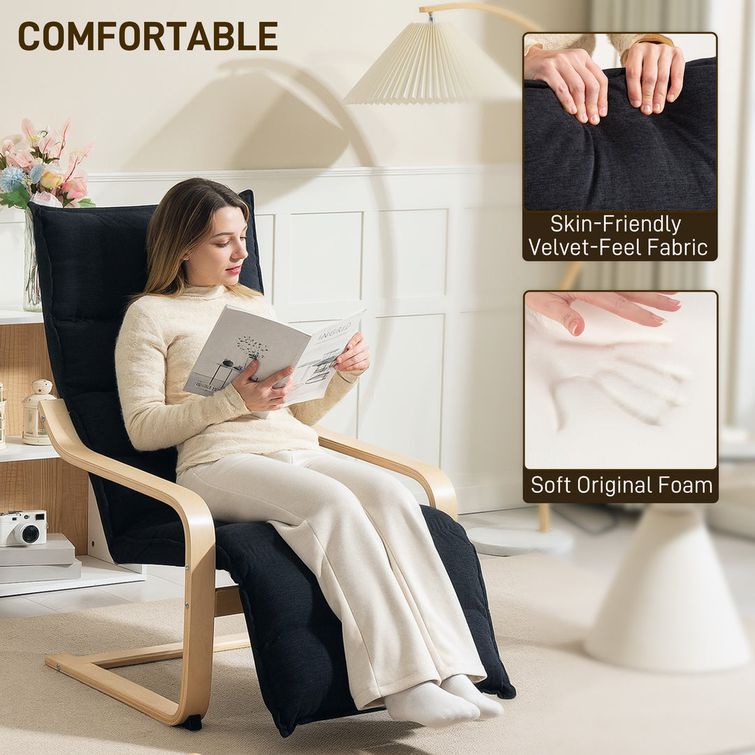 Curved Wooden Accent Chair, with Adjustable Footrest - Black