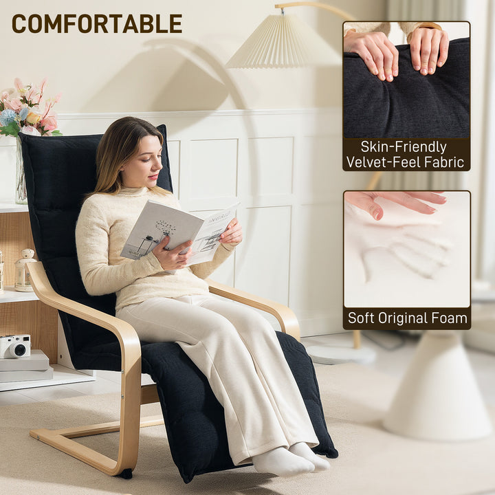 Curved Wooden Accent Chair, with Adjustable Footrest - Black