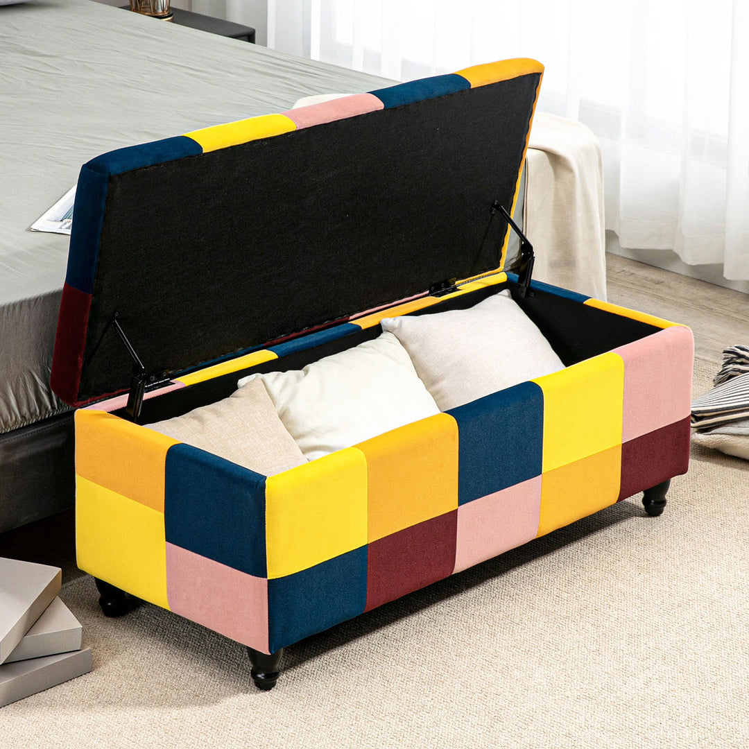 HOMCOM 114 x 47 x 47cm Velvet Storage Ottoman, Button-tufted Footstool Box, Toy Chest with Lid for Living Room, Bedroom, Multicoloured | Aosom UK