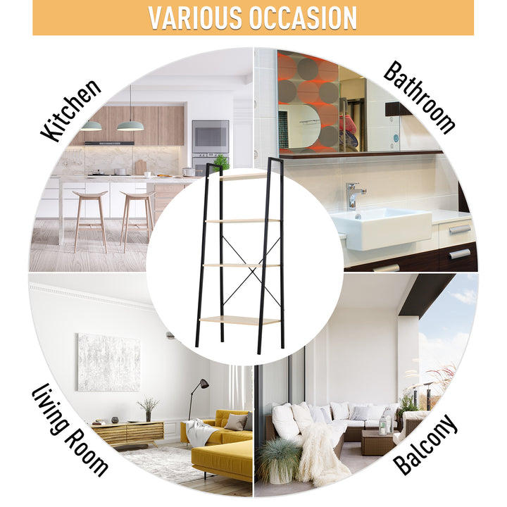 MCL Ladder Shelf, Bookshelf, 4-Tier Industrial Storage Rack for Living Room, Bedroom, Kitchen, Oak and Black