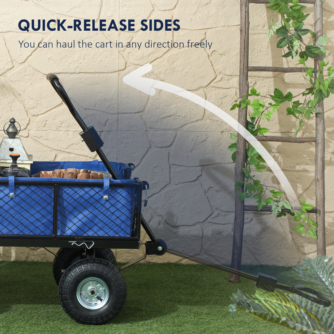 114L Steel Frame Garden Cart Trolley - Blue
