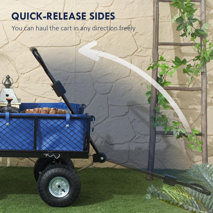 114L Steel Frame Garden Cart Trolley - Blue