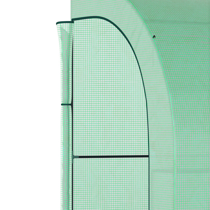 Walk-In Lean to Greenhouse with Windows and Zippered Doors, 2 Tiers 6 Wired Shelves 300L x 150W x 213Hcm Green