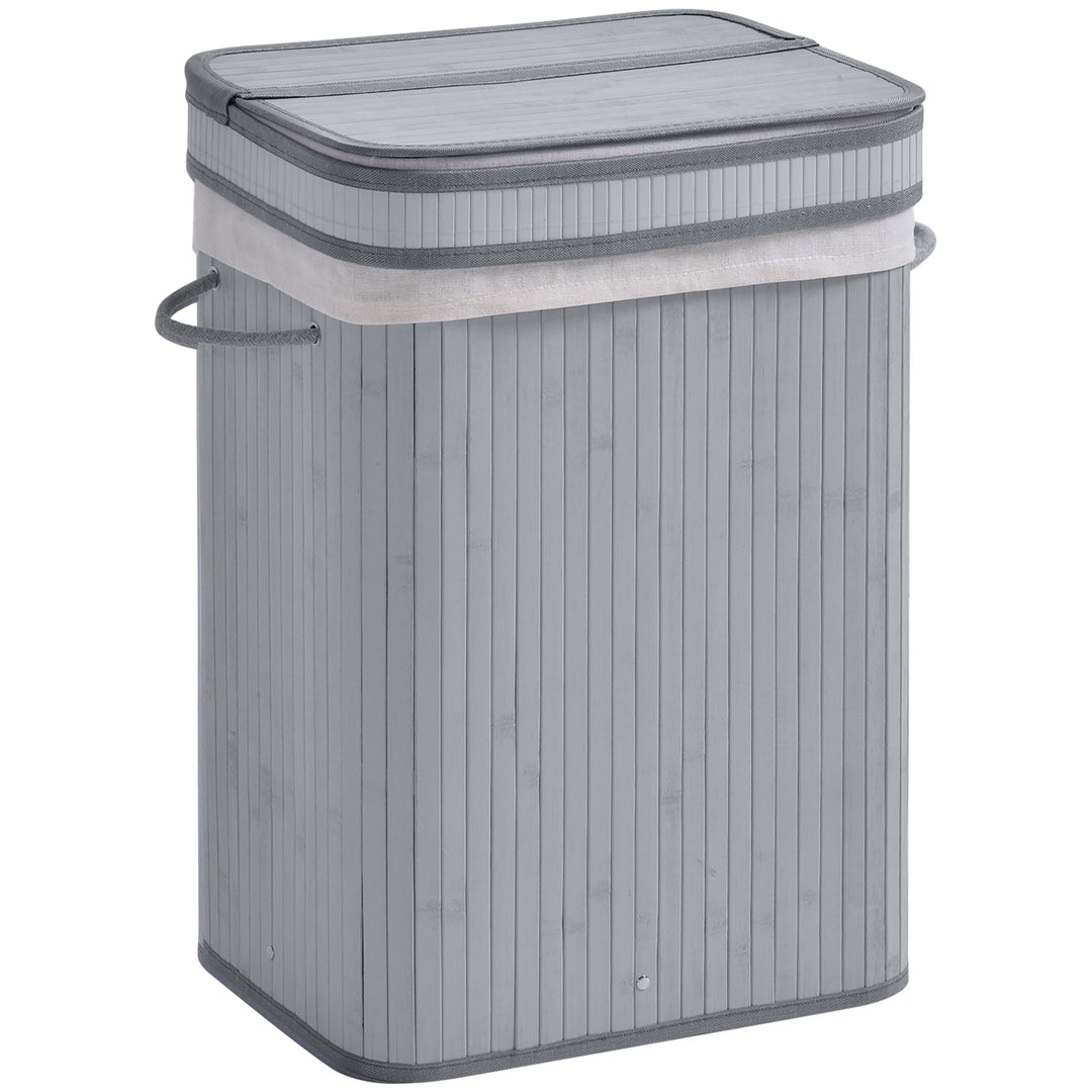 70L Natural Wood Laundry Basket A Compartment w/Flip Lid Removable Lining Handles Board Base Foldable Durable Water-Resistant Dirty Clothes Storage Home Organisation Grey