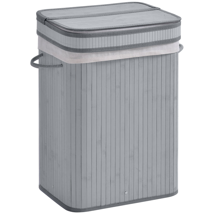 70L Natural Wood Laundry Basket A Compartment w/Flip Lid Removable Lining Handles Board Base Foldable Durable Water-Resistant Dirty Clothes Storage Home Organisation Grey