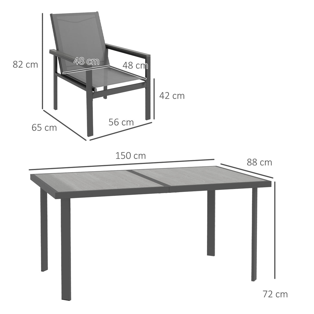 Outsunny 7 Pieces Garden Dining Set w/ Glass Top Dining Table, Outdoor Table and 6 Armchairs w/ Breathable Mesh Fabric Seats and Backrest