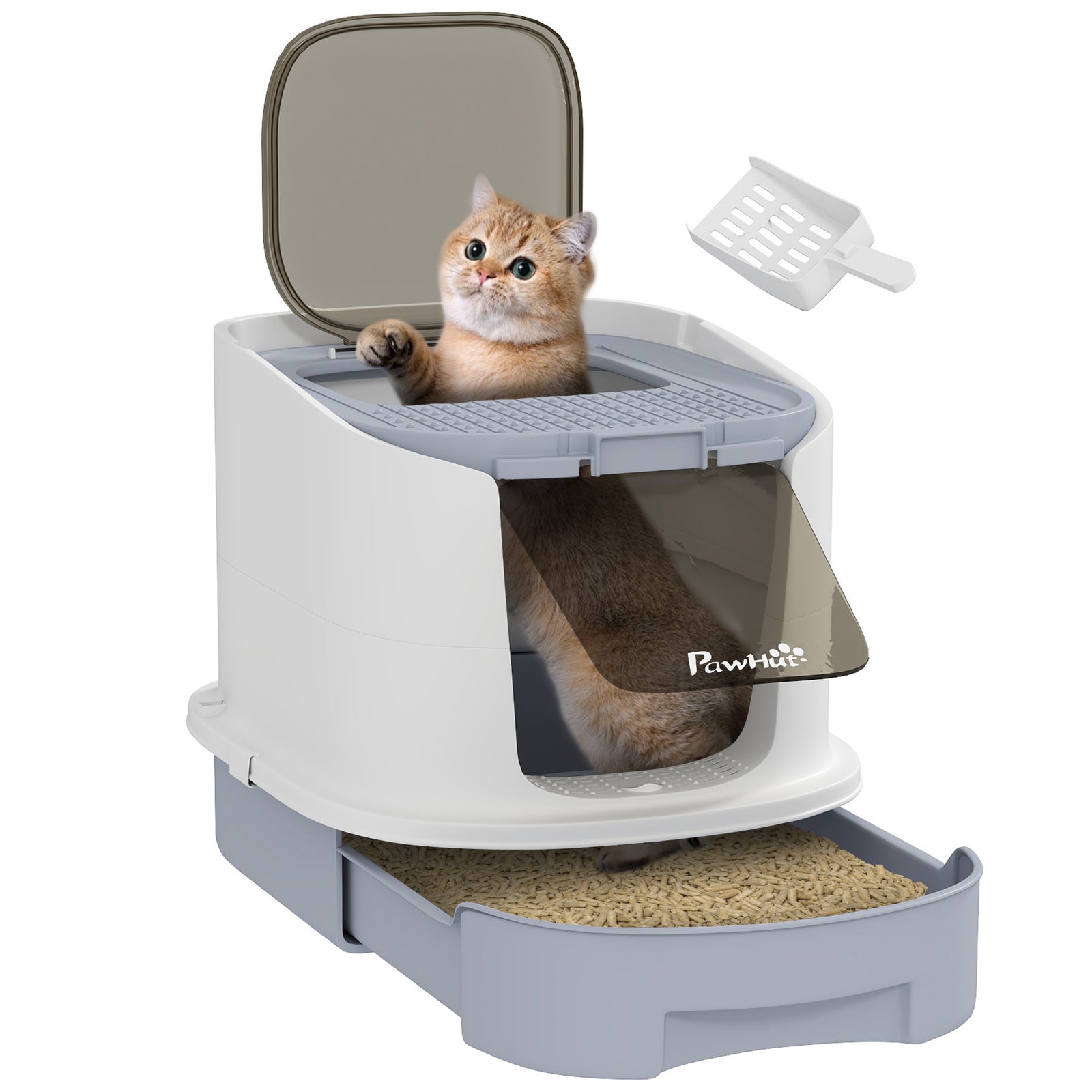 Cat Litter Box with Lid, Scoop, Deodorisation Bags, Top Entry