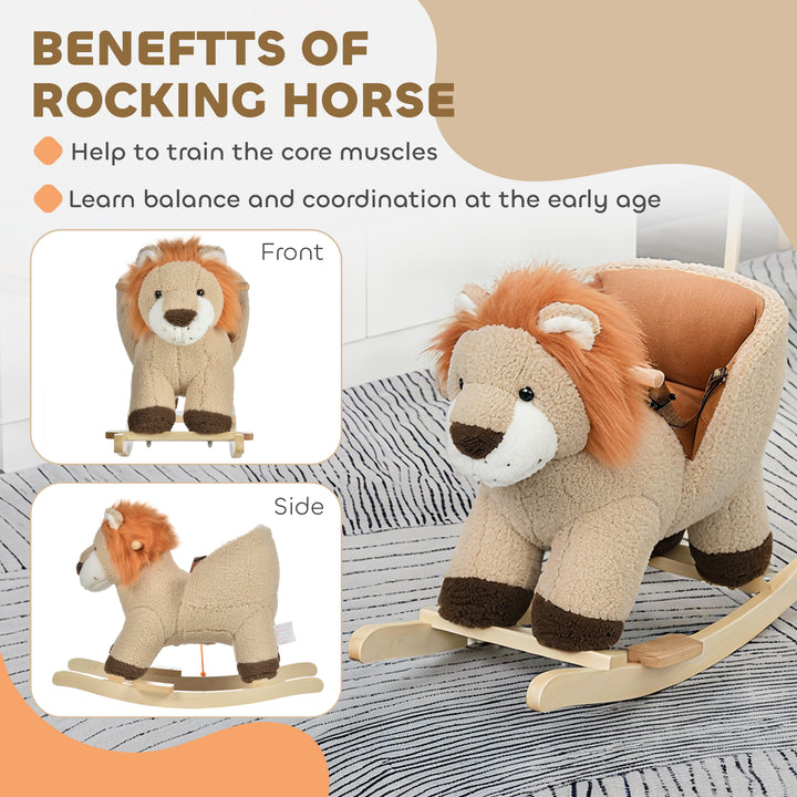 MCL Kids Lion-themed Rocking Horse, with Roaring Sound Button, Seatbelt, Brown