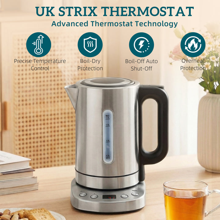 Electric Kettle, 1.7L, Fast Boil, 3kW Water Kettle with UK Strix Therm