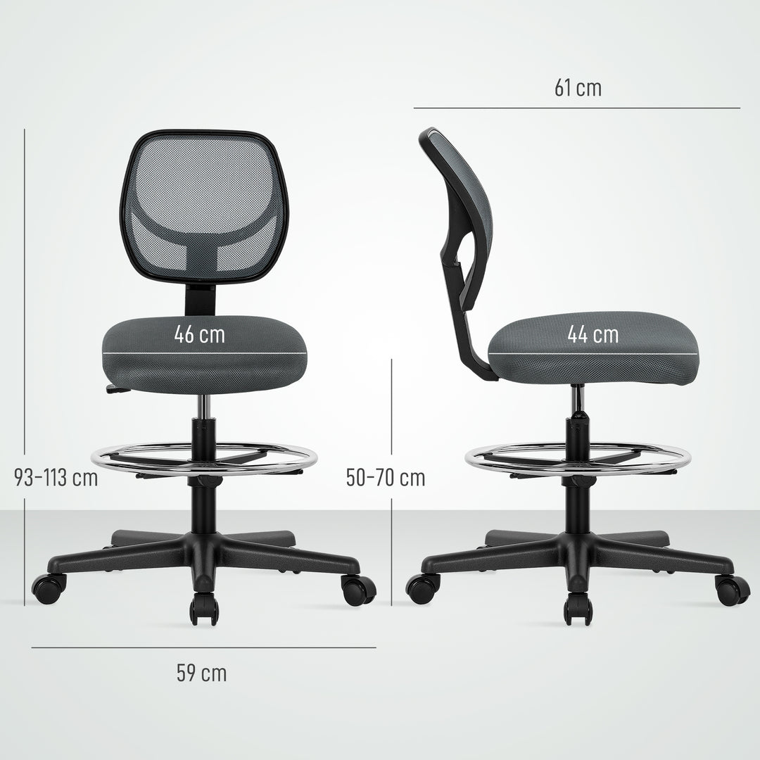 Ergonomic Mesh Standing Desk Chair with Adjustable Footrest Ring and Seat Height Charcoal Grey