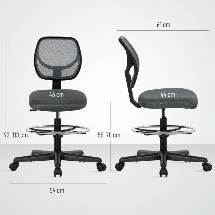 Ergonomic Mesh Standing Desk Chair with Adjustable Footrest Ring and Seat Height Charcoal Grey