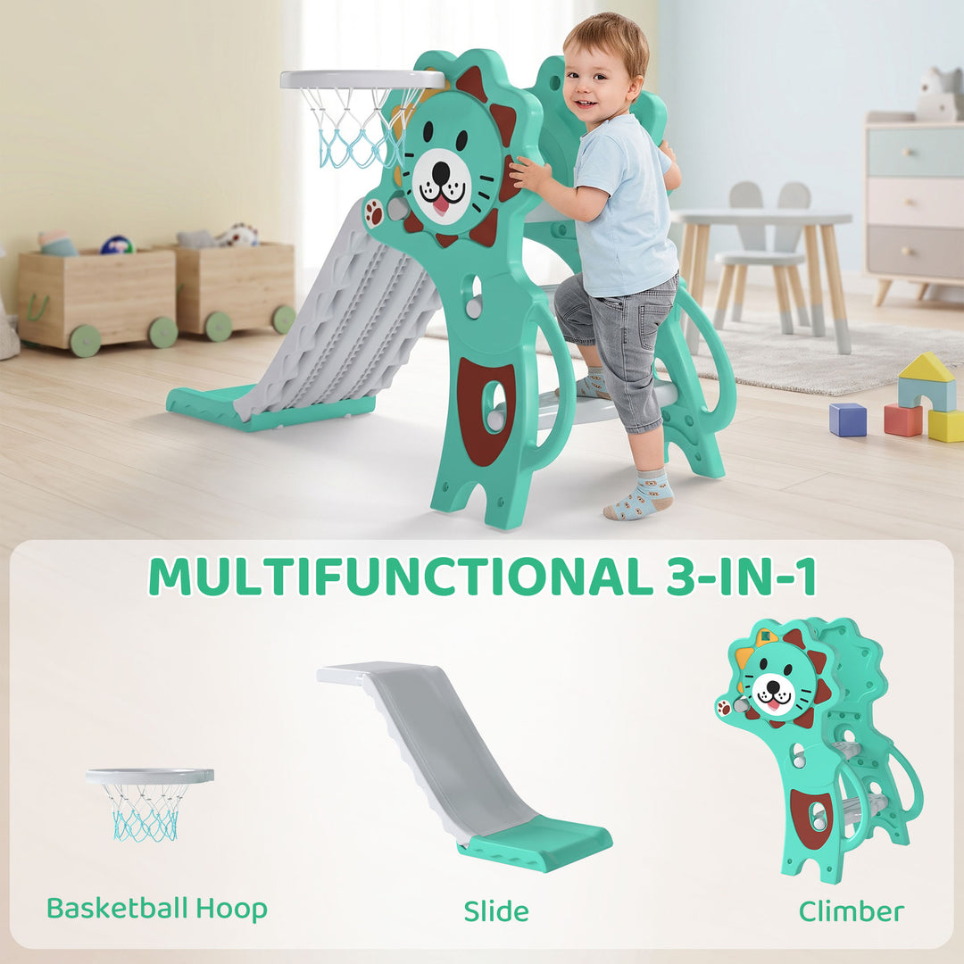 Baby Slide with Basketball Hoop, Climber, Easy to Assemble Kids Slide 