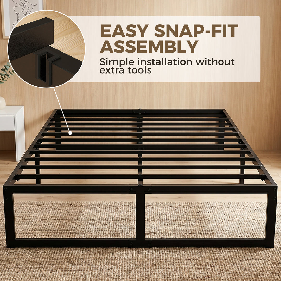 4ft6 Double Bed Frame with Underbed Storage and Steel Slat Support, 32