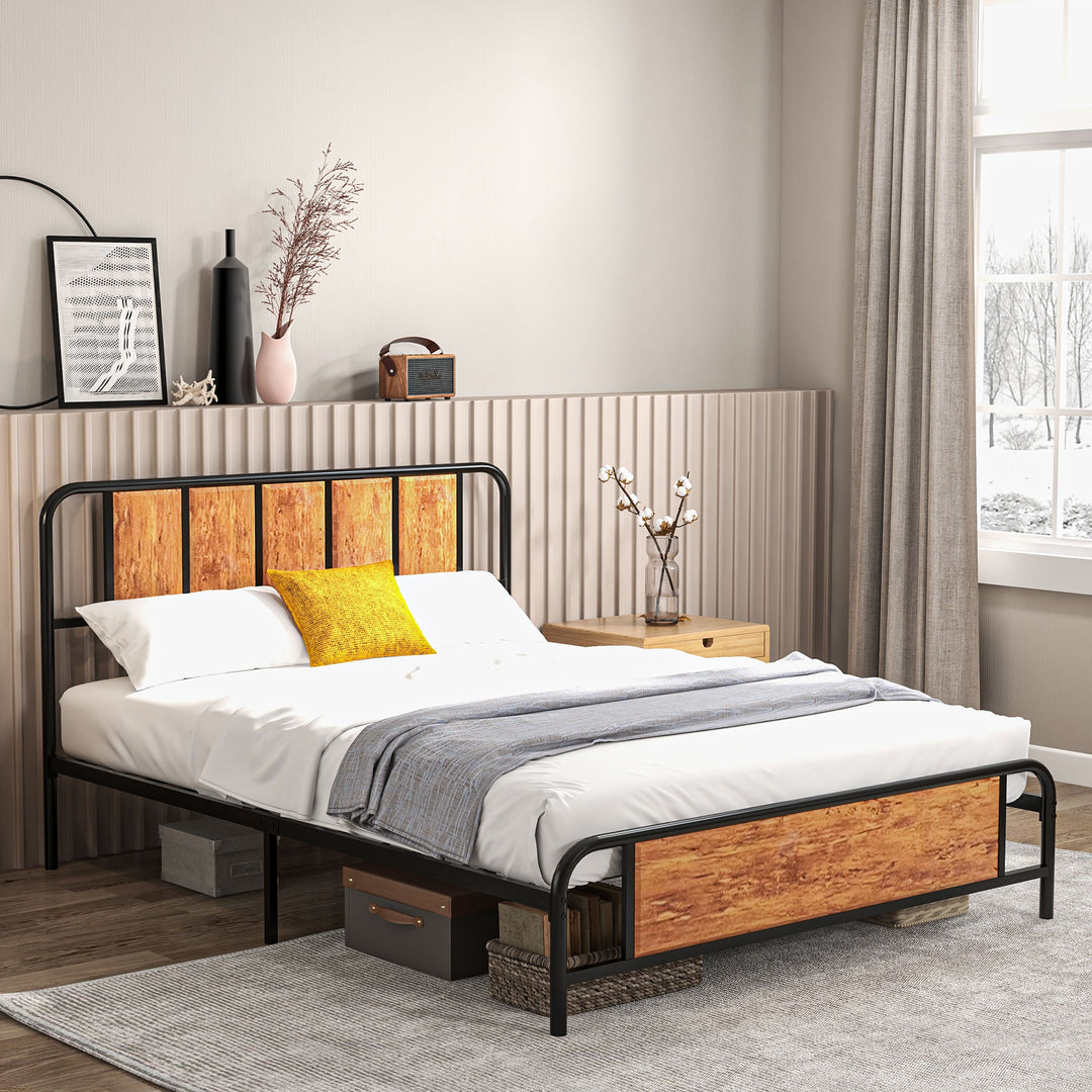 HOMCOM King Size Metal Bed Frame, Industrial Style Base with Headboard, Footboard, Steel Support Slats, Underbed Storage Space, 160 x 207cm | Aosom UK