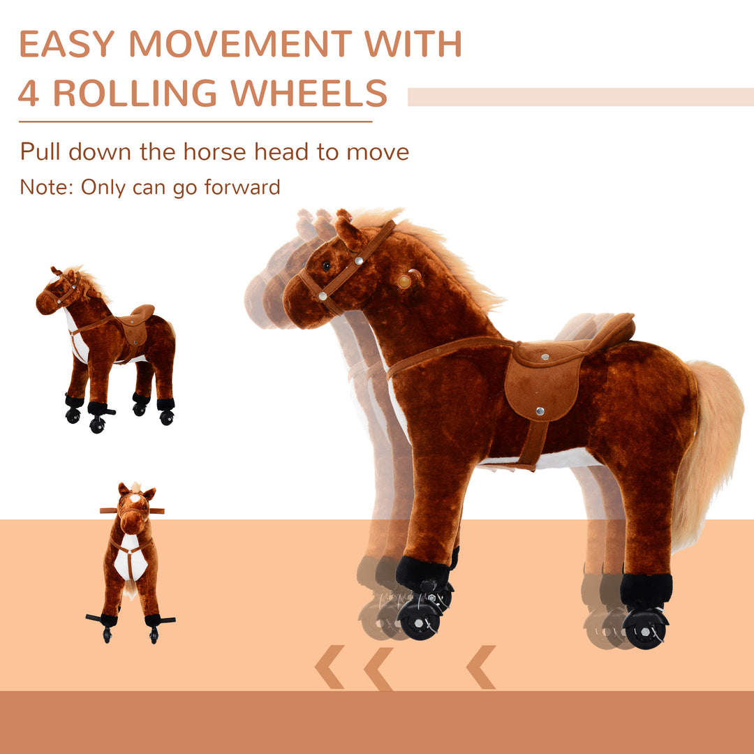 MCL Plush Walking Horse Ride On Toy with Wheels and Realistic Sounds Rocking Horse for Girls Boys 2+ Years Old, 50cm Tall, Brown