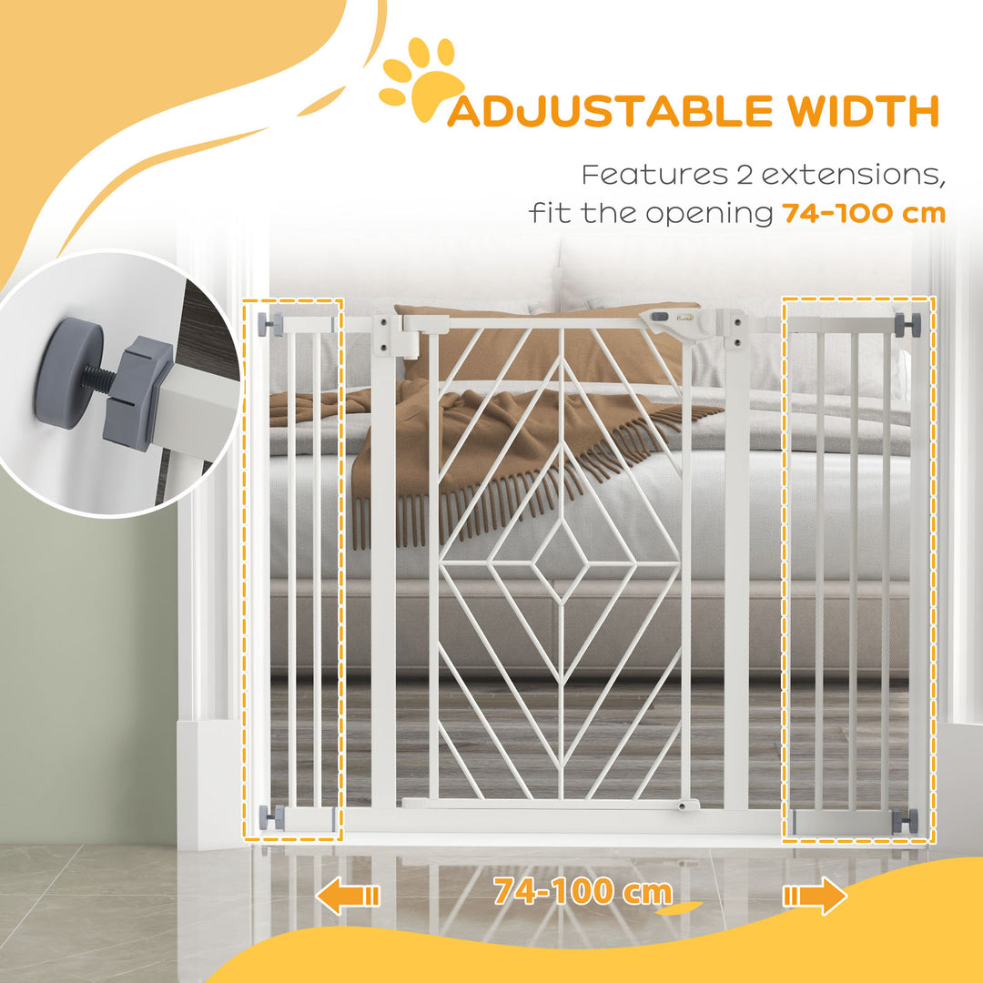 PawHut Pressure Fit Stair Gate Dog Gate w/ Auto Closing Door, Double Locking, Easy Installation, for 74-100cm Openings - White | Aosom UK