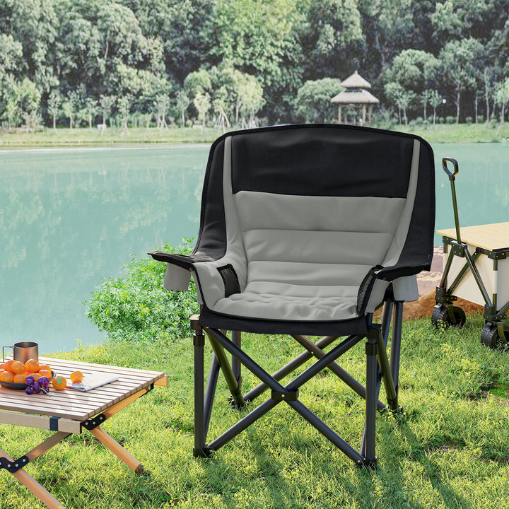 Portable Padded Camping Chair, with Bag - Black/Grey