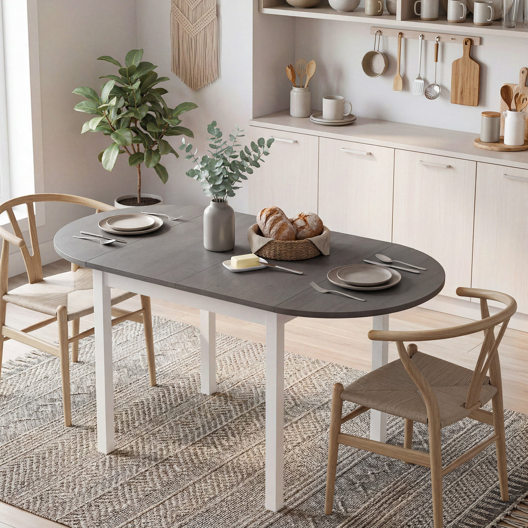 4-6 Person Wooden Drop-Leaf Table - Grey