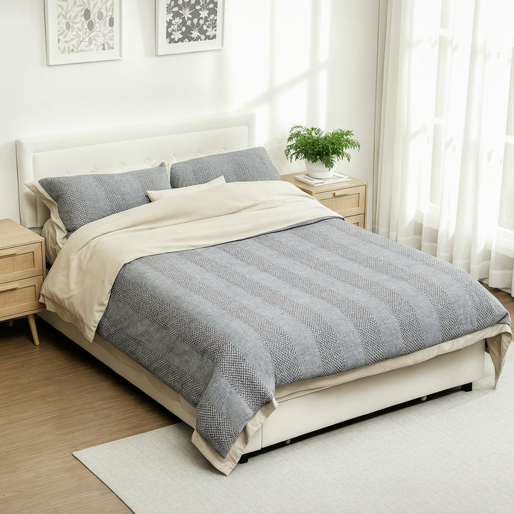 HOMCOM Double Ottoman Bed Frame, with Front Drawer - Cream