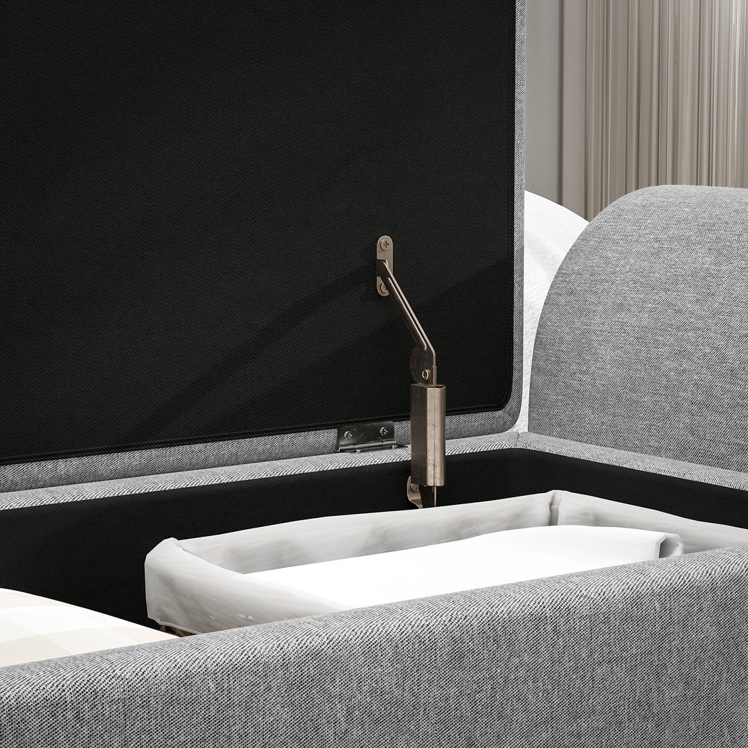 Storage Ottoman with Armrest, Upholstered Linen Storage Bench, Window Seat with Rubberwood Legs, Footstool for Bedroom Living Room, Hallway, Dark Grey