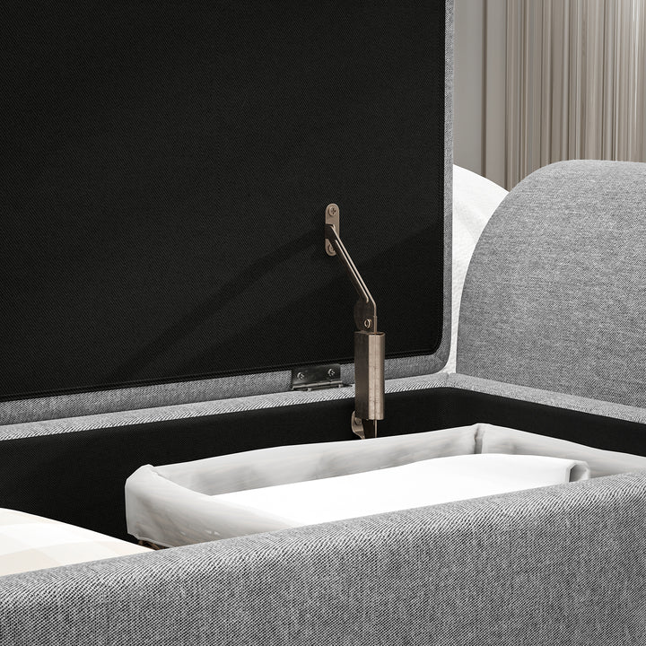 Storage Ottoman with Armrest, Upholstered Linen Storage Bench, Window Seat with Rubberwood Legs, Footstool for Bedroom Living Room, Hallway, Dark Grey