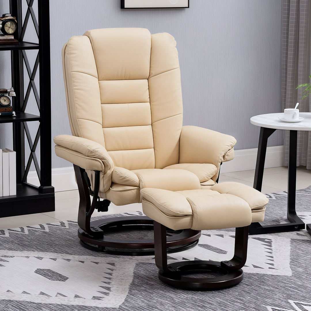 Faux Leather 135° Reclining Chair and Footstool - Beige