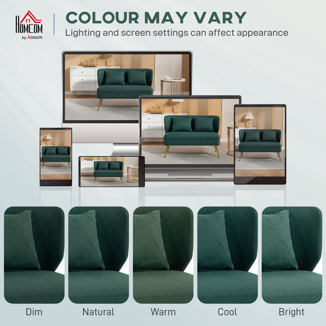 2 Seater Sofa, Linen-look Fabric Small Sofa with Wing Back, Thick Seat, Metal Legs