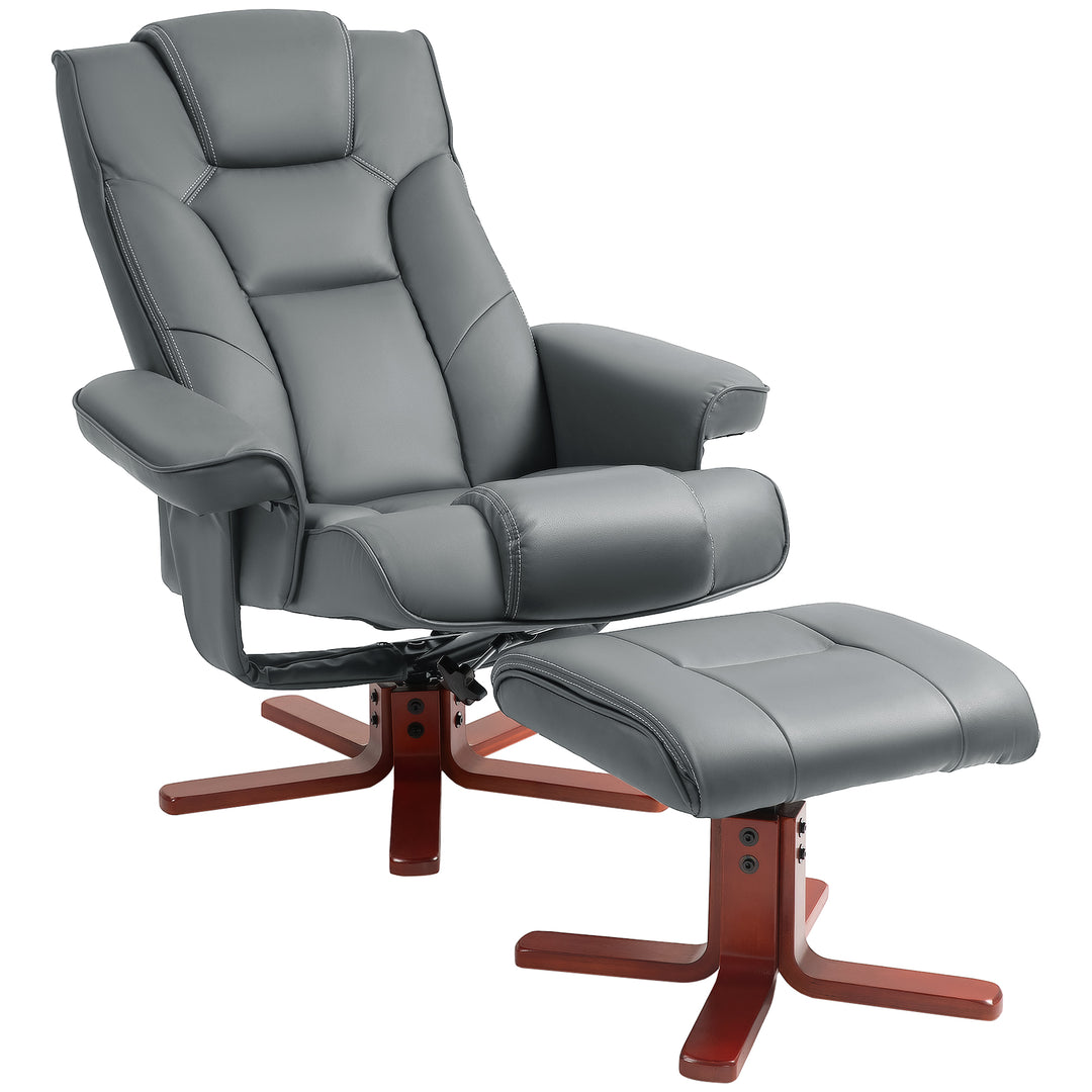 Faux Leather Manual Recliner and Footstool Set - Grey