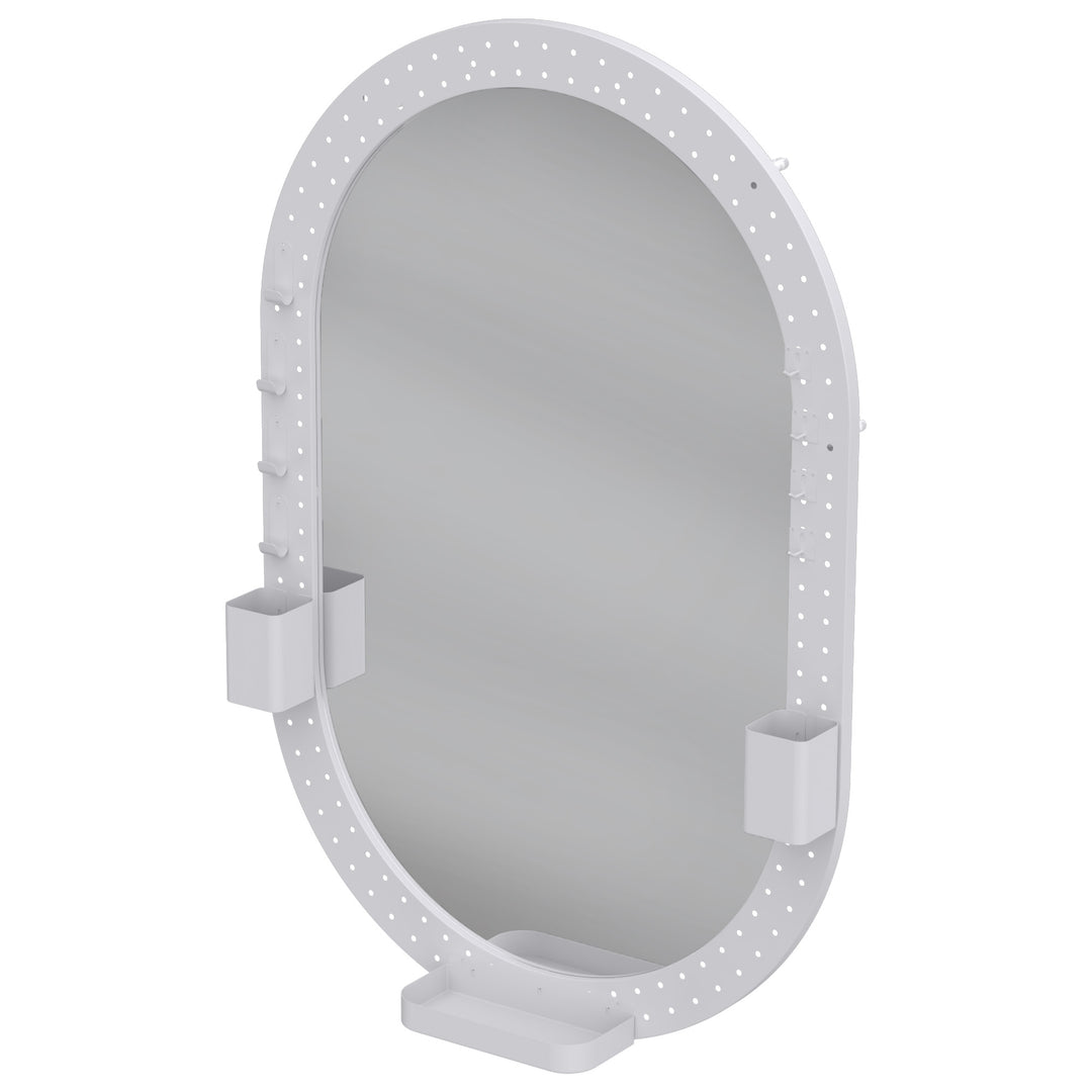 Oval Wall Mirror, 60 x 90 cm Decorative Hanging Mirror with Pegboard - White