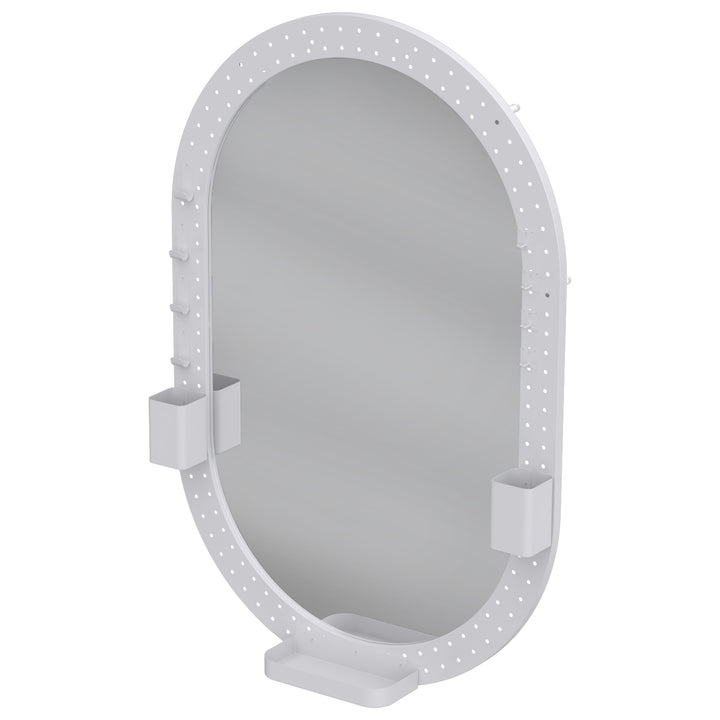 Oval Wall Mirror, 60 x 90 cm Decorative Hanging Mirror with Pegboard - White