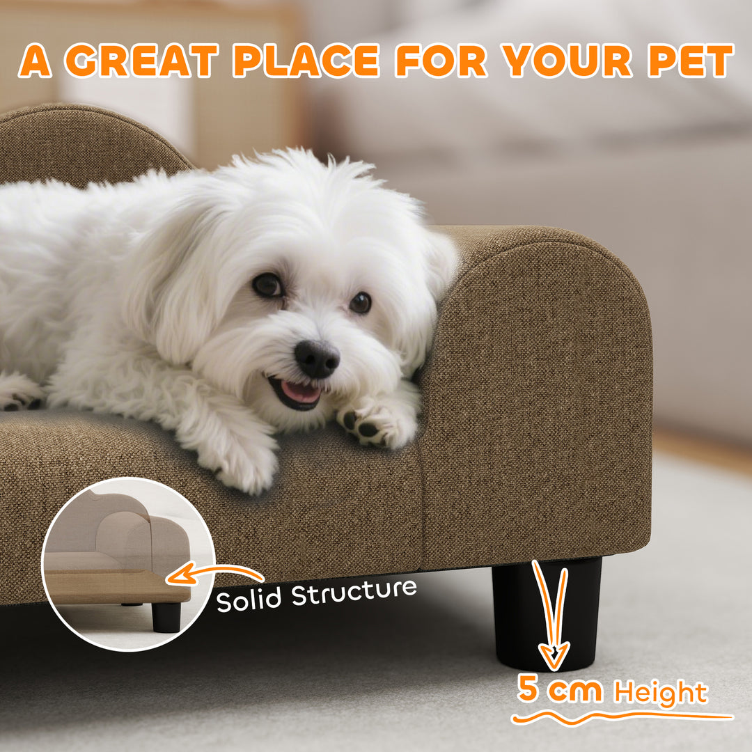 Elevated Dog Sofa Bed, Breathable Pet Sofa with Backrest and Armrest for Small Dogs, Brown