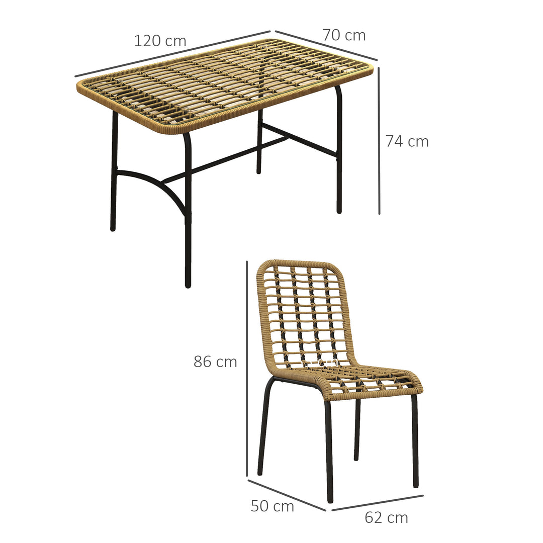 Outsunny 5 Pcs Rattan Outdoor Dining Set Patio Conservatory w/ Tempered Glass Tabletop Hollowed