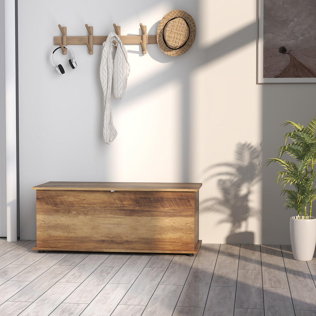113L Storage Chest, Storage Box with Flip-Top Lid and 2 Safety Hinges, Storage Trunk for Living Room, Entryway, 100 x 40 x 40 cm, Brown Wood Grain