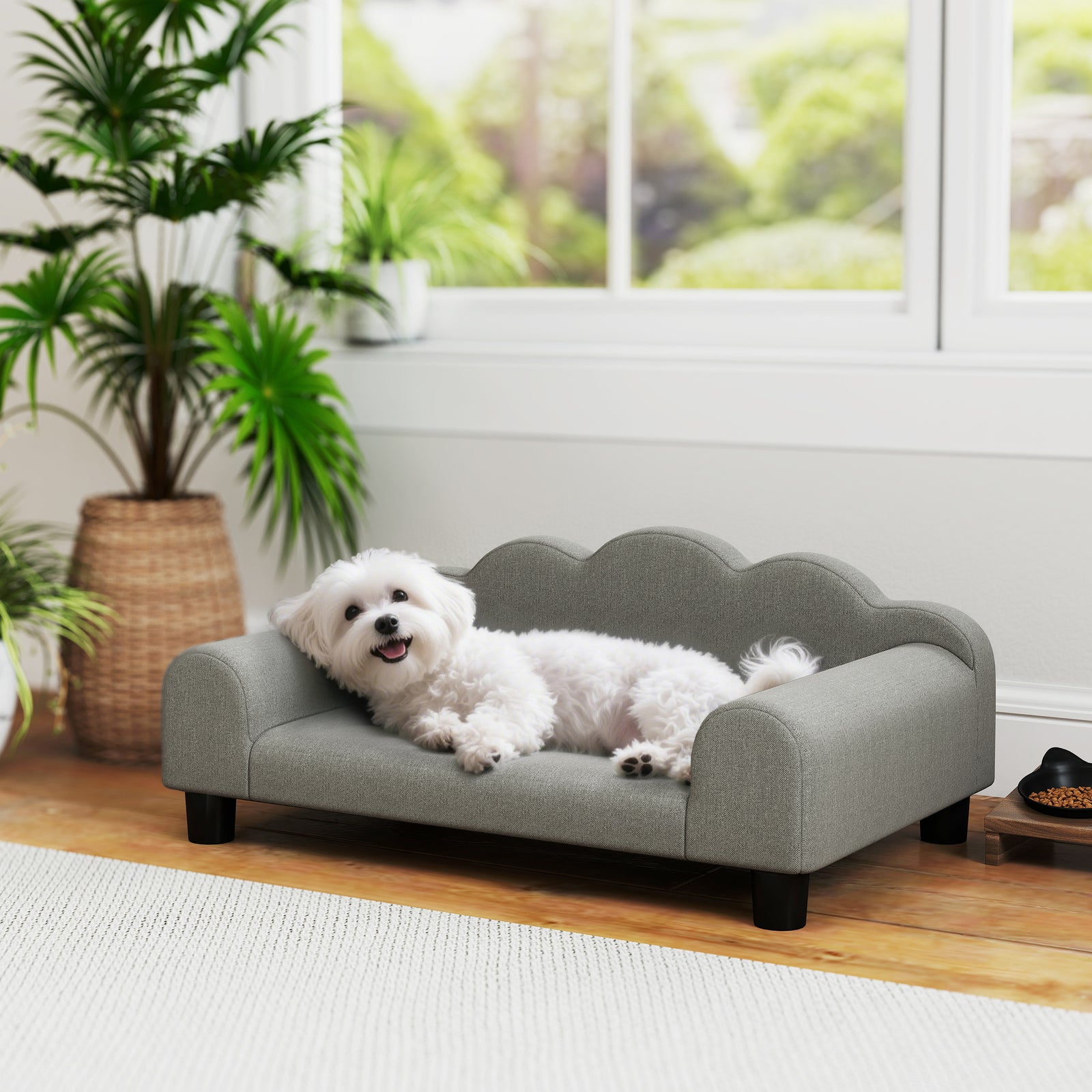 Elevated Dog Sofa Bed, Breathable Pet Sofa with Backrest and Armrest for Small Dogs, Grey