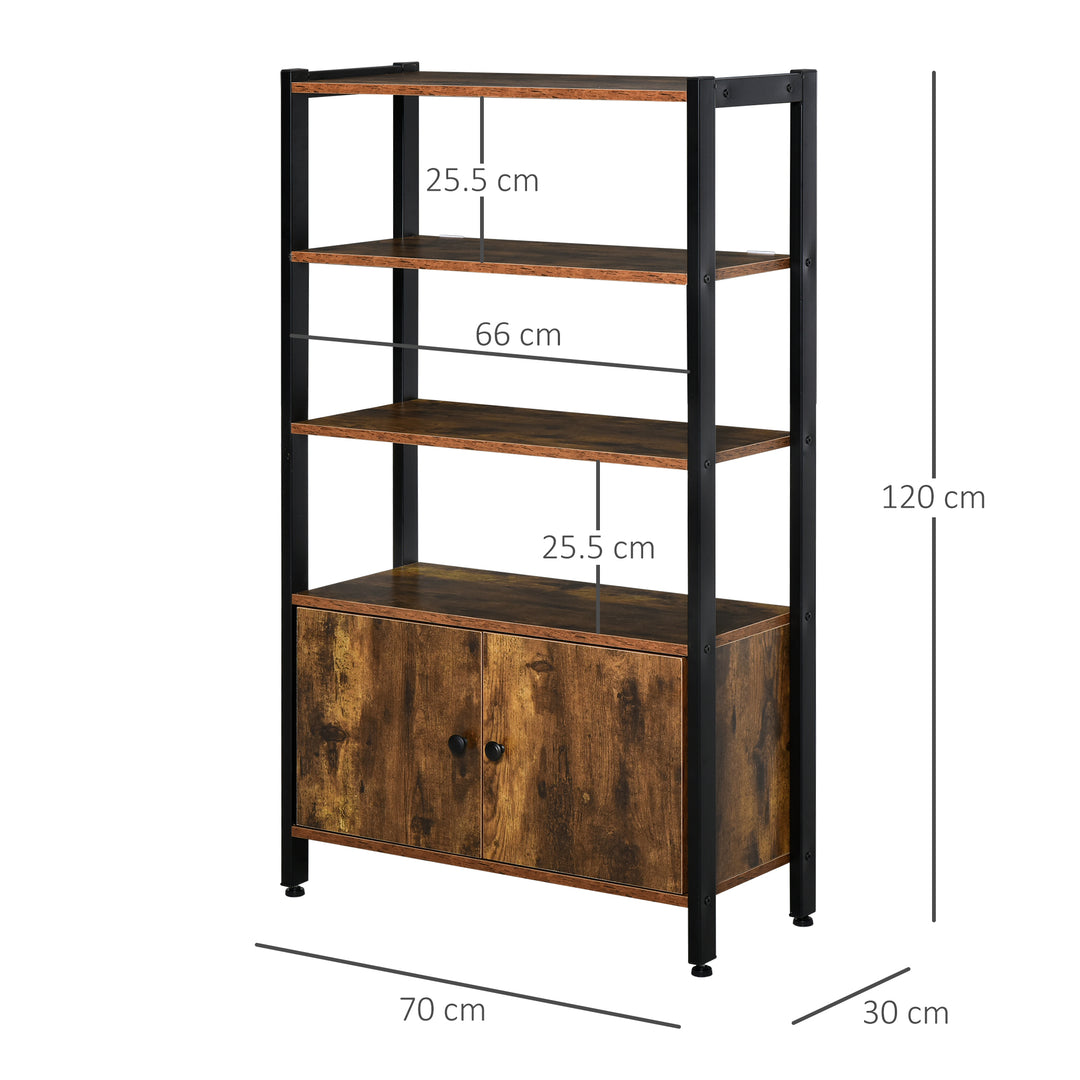 MCL Industrial Bookshelf, Storage Cabinet with 3-Tier with Doors, for Home Office, Living Room Rustic Brown