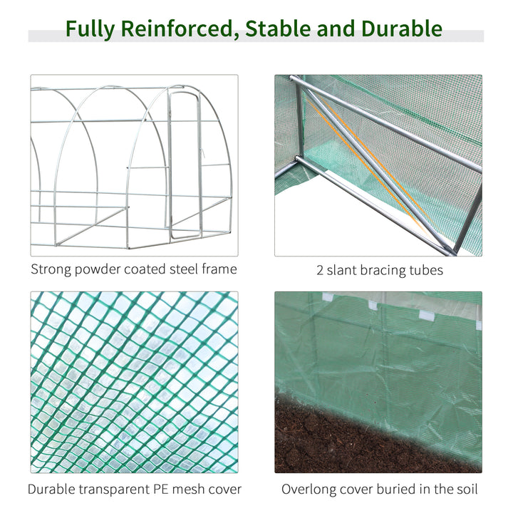 Large Polytunnel Walk In Greenhouse, Plant Gardening Tunnel Green House with Metal Hinged Door, Galvanised Steel Frame & Mesh Windows, Green (3 x 6 m)