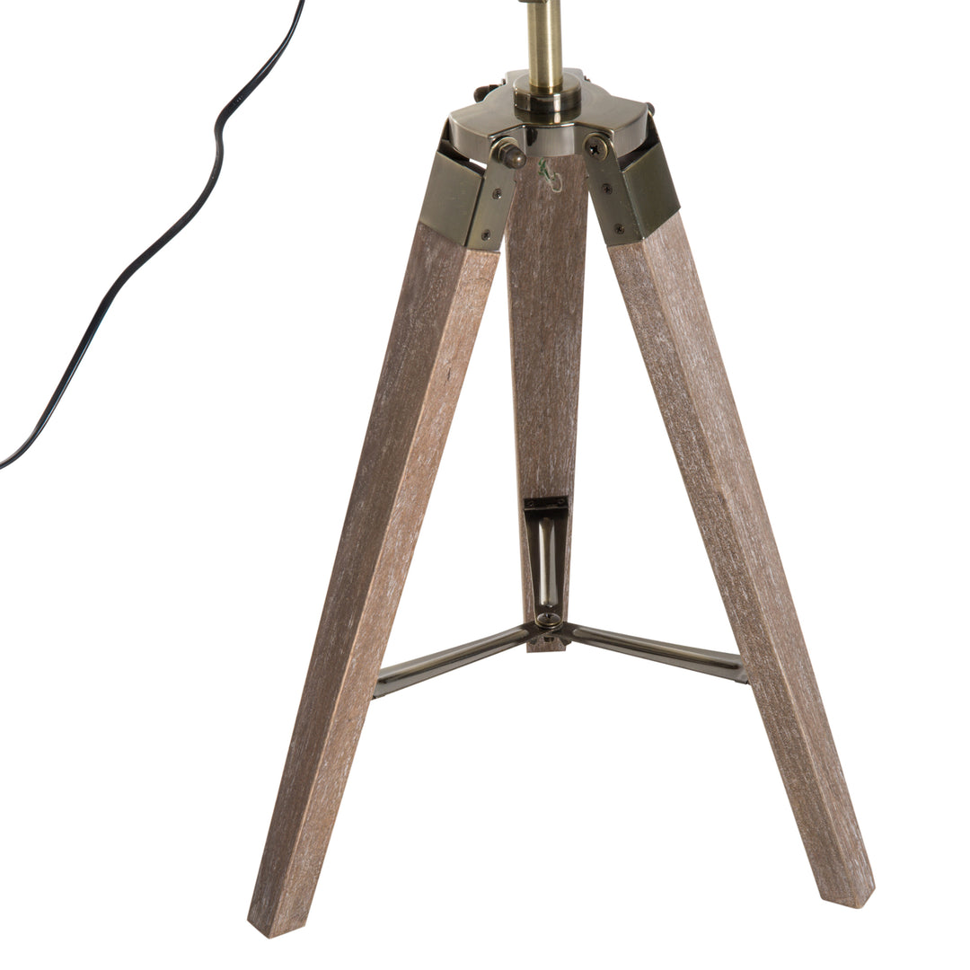 HOMCOM Bedside Light, Vintage Tripod Table Desk Lamp, Spotlight, Brass Antique Searchlight with Folded Wooden Base | Aosom UK