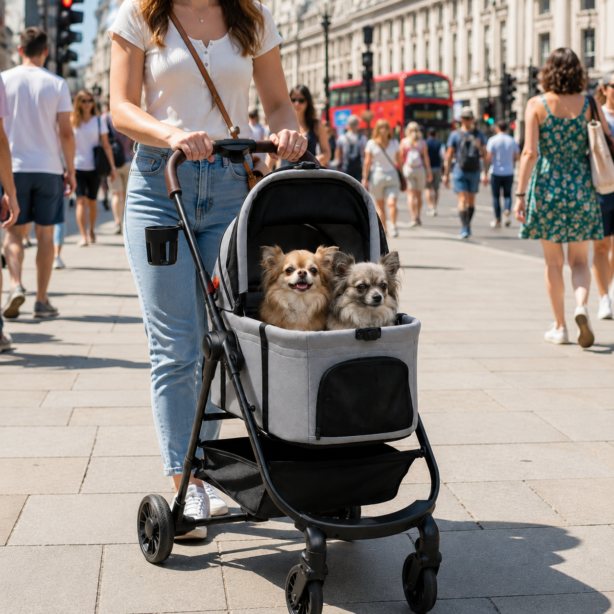 Dog Stroller, 3 in 1 Foldable Pet Stroller for Small Puppy Cat with De