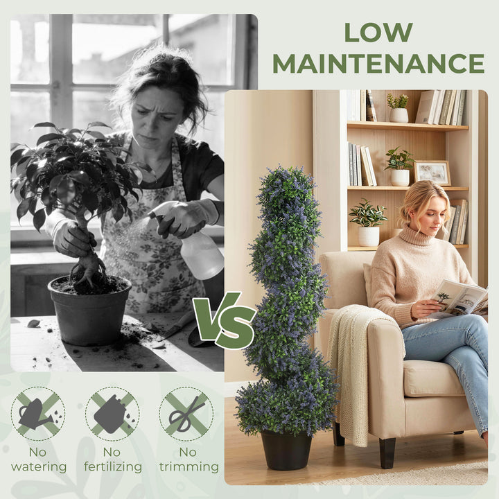 Artificial Lavender Topiary Tree Set of 2, UV Resistant Fake Plants in