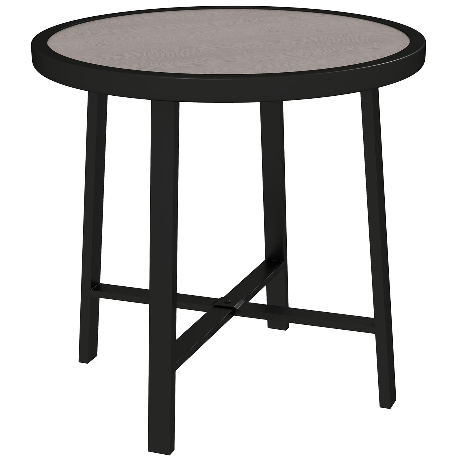 Round Small Garden Table, 50.5cm Outdoor Side Table with SPC Tabletop, Metal Frame and Anti-slip Foot Pads for Garden, Balcony, Grey Wood Effect