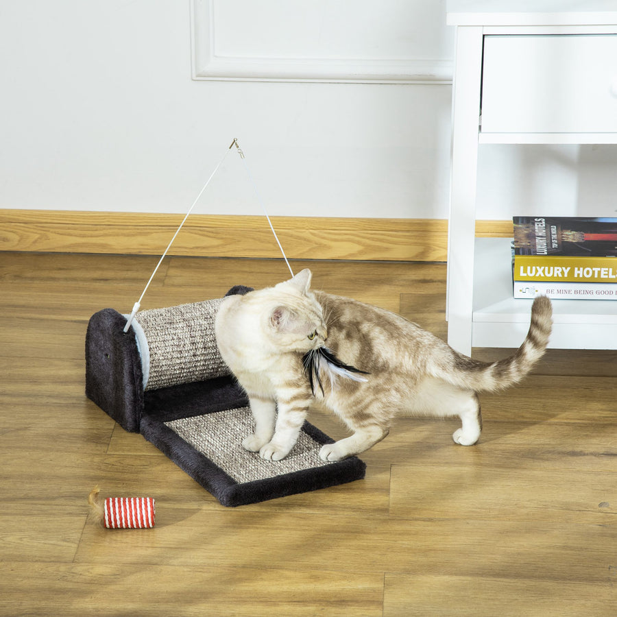 Cat Scratcher, Sisal Cat Scratching Board Mat Pad with Roller, Feather Toy, 44 x 24 x 16 cm, Grey
