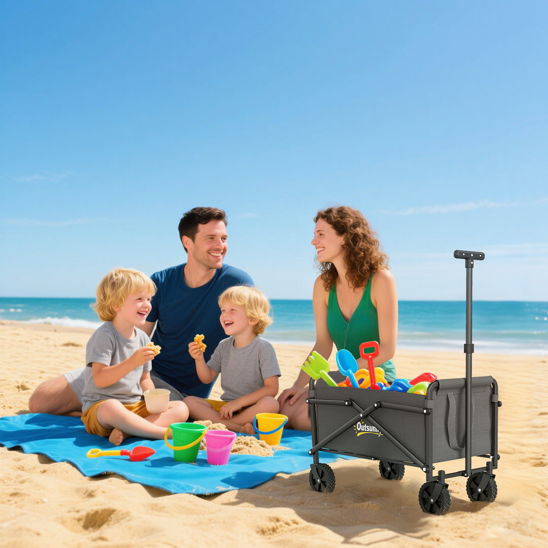 41L Festival Trolley on Wheels, Small Garden Folding Trolley Cart, 60kg Heavy Duty Collapsible Folding Wagon with Adjustable Handle and Carrying Bag for Beach, Camping, Festival, Grey