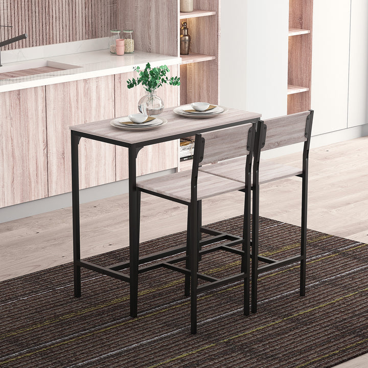 MCL 3-Piece Bar Table Set with 2 Stools, Industrial Breakfast Bar Set with Footrest, Backrest for Dining Room, Small Space
