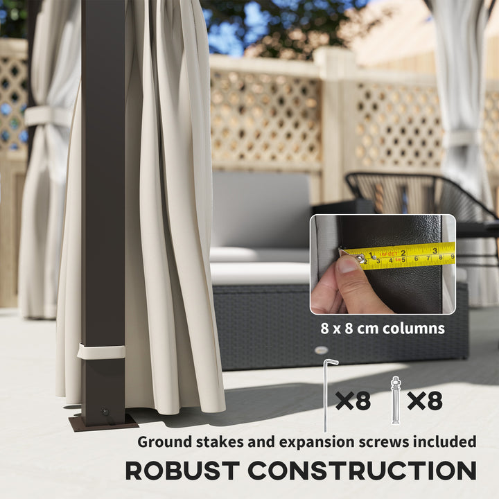 3 x 3(m) Hardtop Gazebo Canopy with Double Metal Roof, Waterproof Permanent Pavilion Garden Gazebo with Netting and Curtains, Easy to Assemble